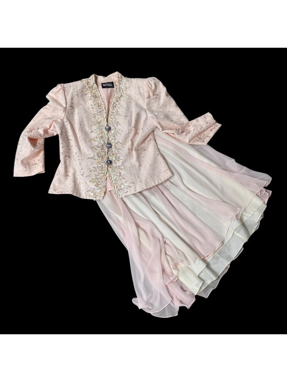 Vintage Pink Jacket Skirt Set 1980s Sequins Glam Size 14 Ursula Of Switzerland